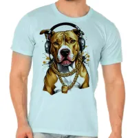 Camiseta adulto ou infantil Pitt bull cachorro corrente dourada - Foto 5
