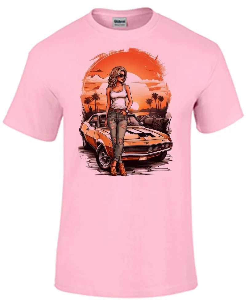 Camiseta adulto ou infantil Carro antigo corvete praia sol Imagem