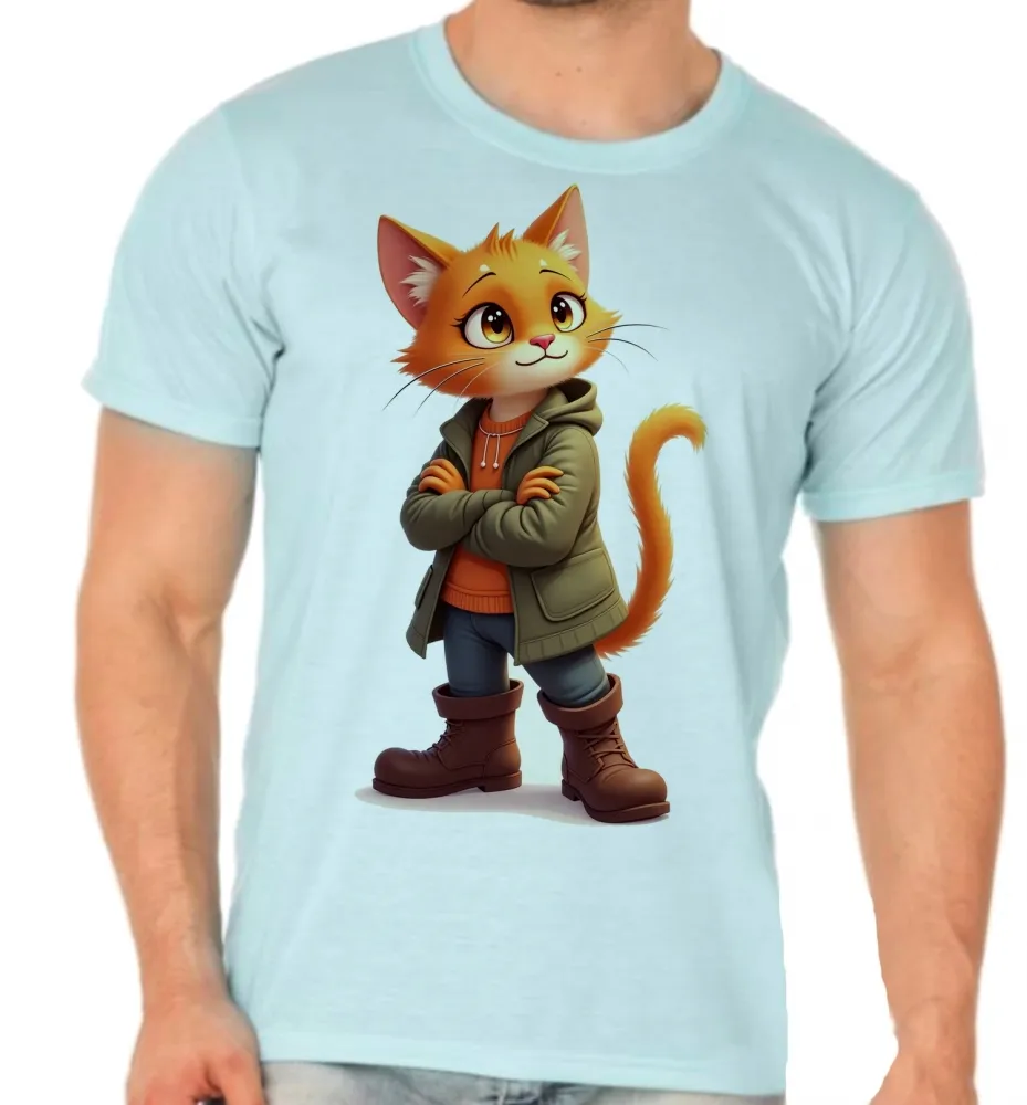 Camiseta adulto ou infantil Gato de botas colorido
