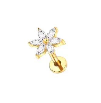 Labret em Titânio PVD DOURADO 1.2mm - FLOR MARGARIDA com Pedras - TIT12