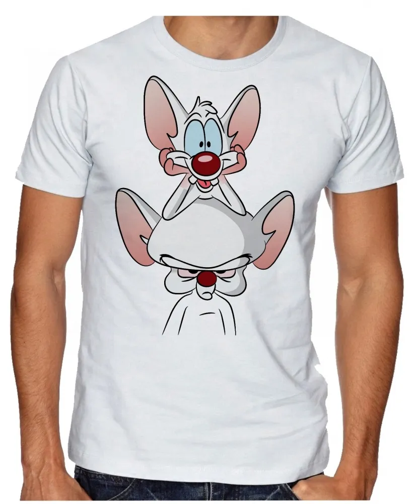 Camiseta adulto ou infantil Pink eo Cérebro desenho antigo bom