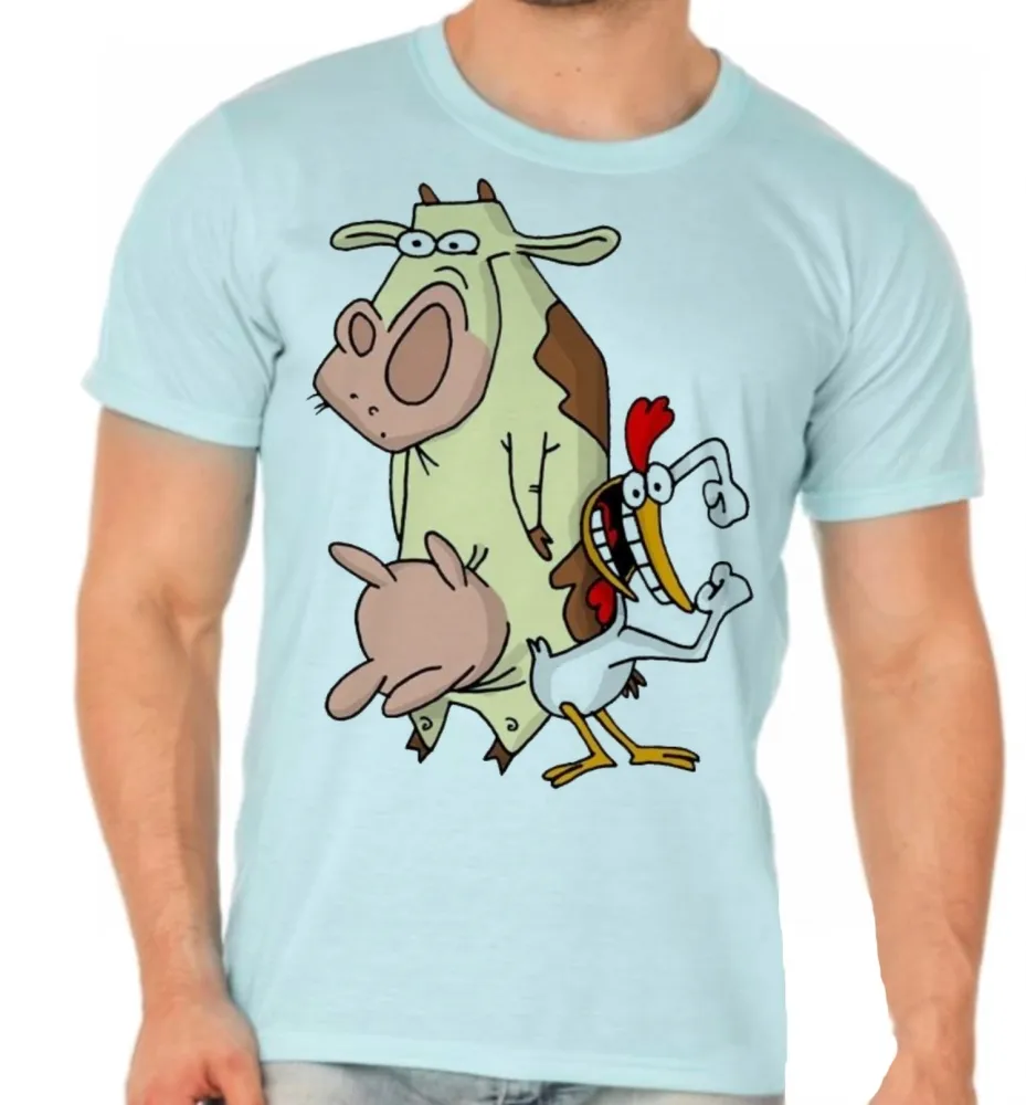 Camiseta adulto ou infantil Vaca eo frango desenho cartoon