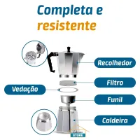 Cafeteira Italiana Alumínio 6 Xícaras Aço Decorada Top Cafeteira Rápida 1,4 litros - Foto 4