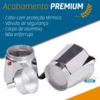 Cafeteira Italiana Alumínio 6 Xícaras Aço Decorada Top Cafeteira Rápida 1,4 litros - Foto 7