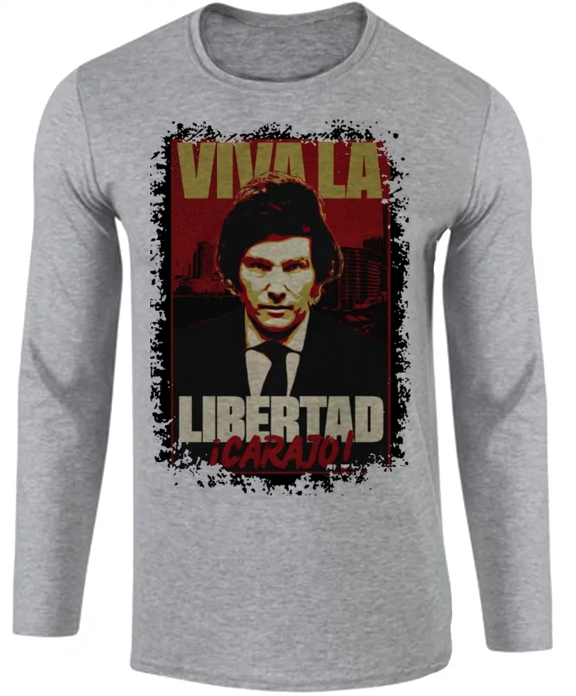 Camiseta manga longa Infantil ou Adulto Javier Milei Liberdade Imagem