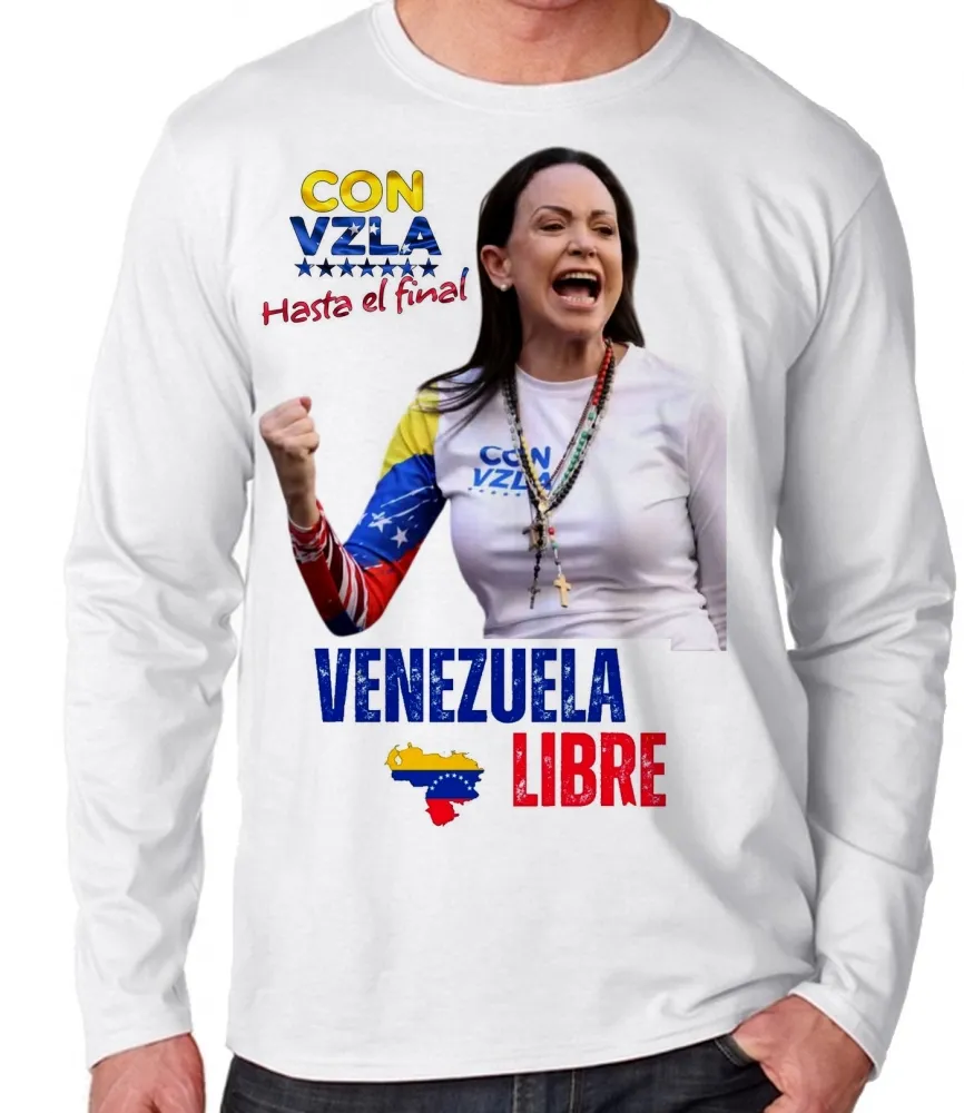Camiseta manga longa Infantil ou Adulto Maria Corina Machado Venezuela Imagem