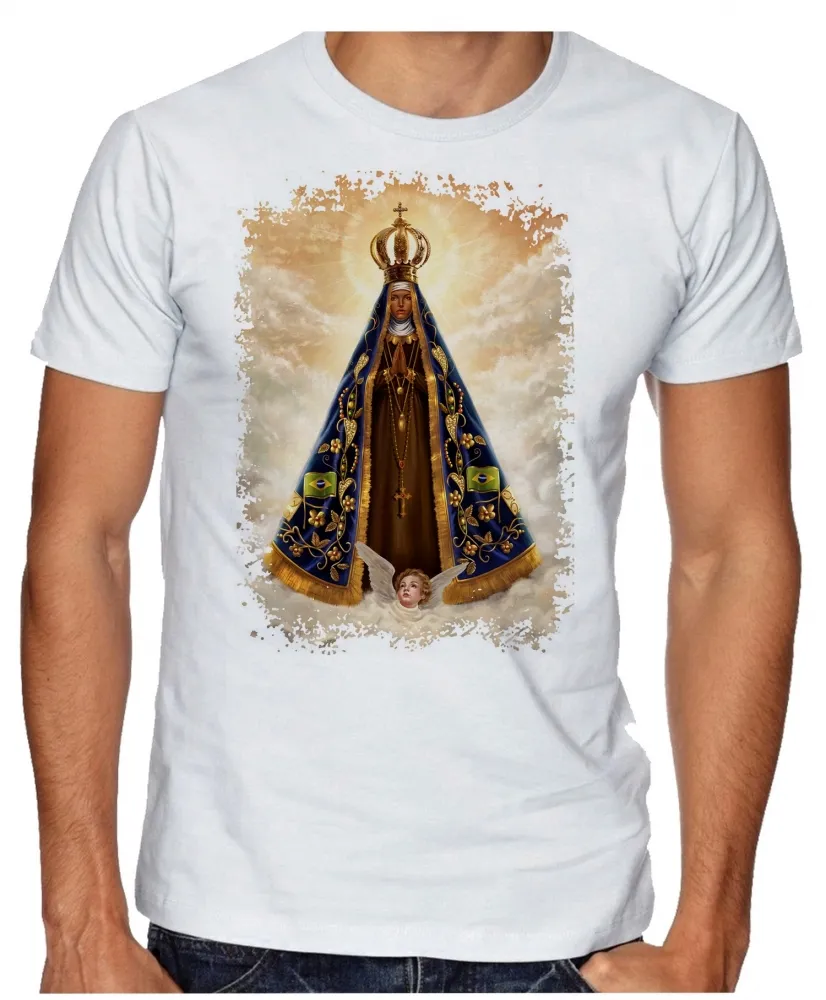 Camiseta adulto ou infantil Nossa Senhora Jesus Rainha Imagem