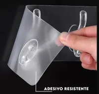 Kit 2 Ganchos Autocolante Transparentes Com 6 Ganchos Multifuncional Cozinha Banheiro - Foto 3