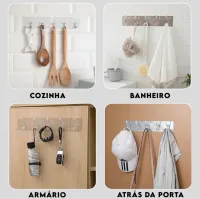 Kit 2 Ganchos Autocolante Transparentes Com 6 Ganchos Multifuncional Cozinha Banheiro - Foto 5