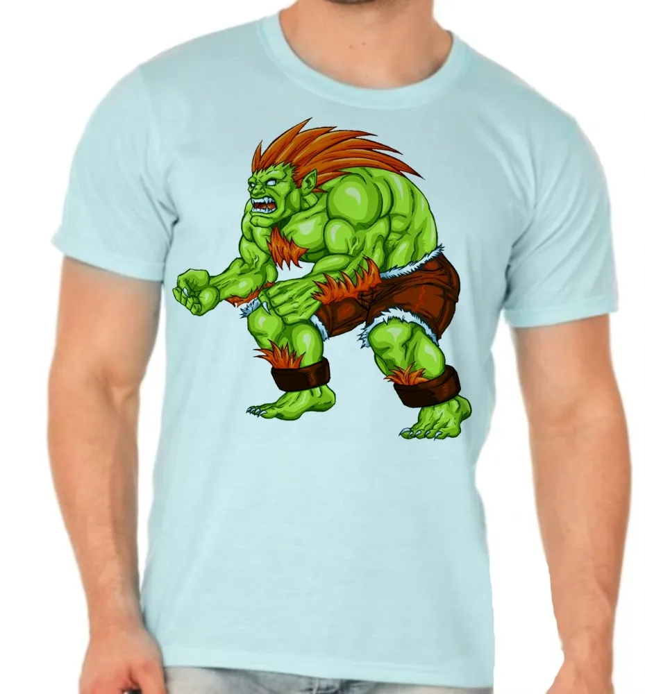 Camiseta adulto ou infantil Blanka Street Fighter Brasil jogo antigo