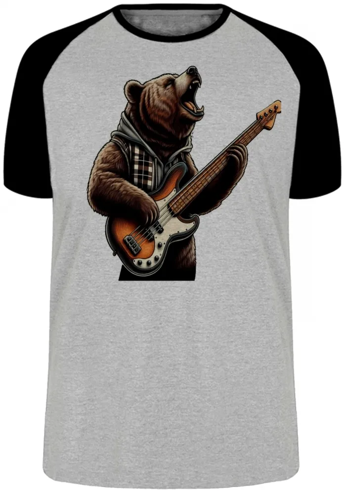 Camiseta adulto ou infantil contra baixo urso rock bear Imagem