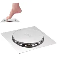 Ralo Click quadrado Inteligente 10x10cm Cromado Inox Banheiro Veda Cheiro