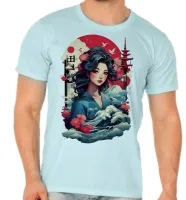 Camiseta adulto ou infantil Japonesa Japão gueixa mulher artista - Foto 5