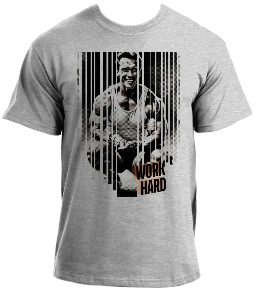 Camiseta adulto ou infantil arnold schwarzenegger ator work hard croos fit academia maromba Imagem