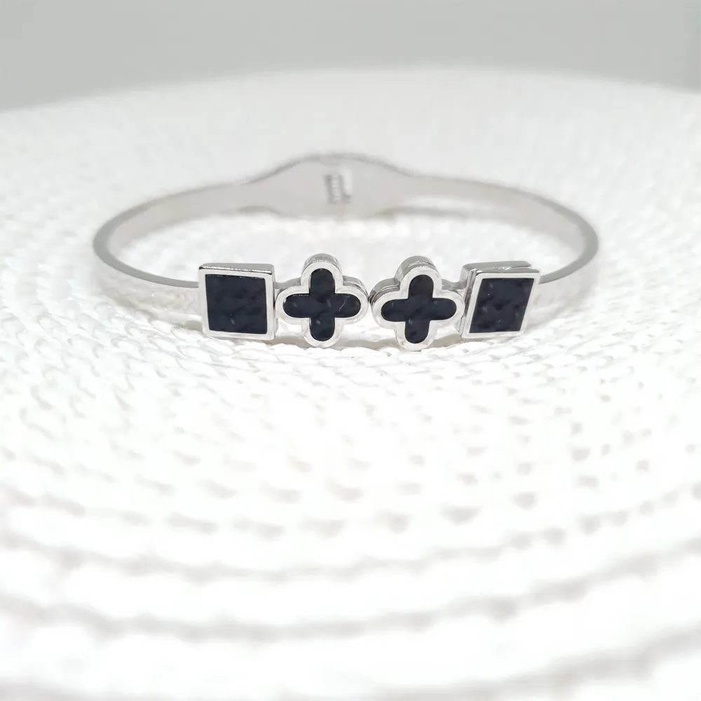 Bracelete trevo e quadrado - Aço Inox 316L