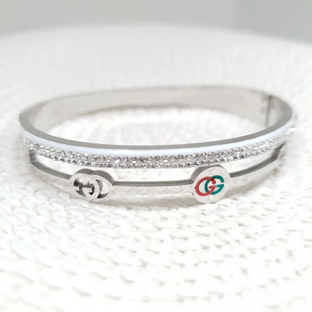 Bracelete gucci com zirconia - Aço Inox 316L