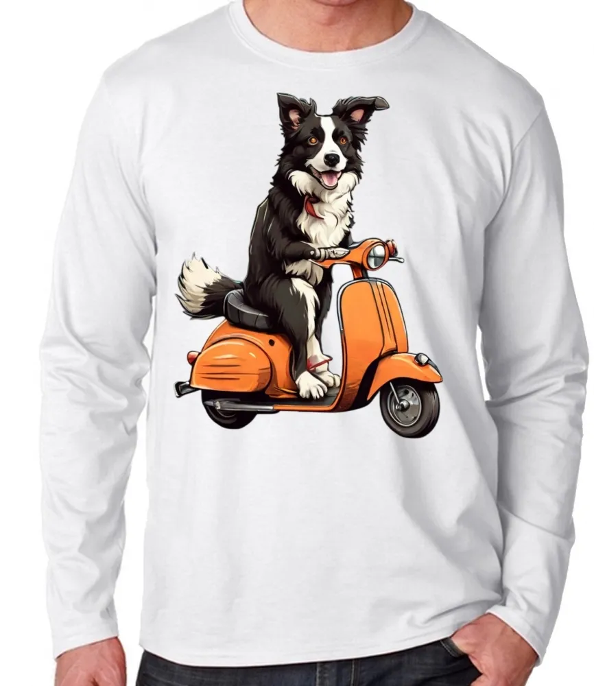 Camiseta manga longa Infantil ou Adulto Cachorro boder collie lambreta Imagem