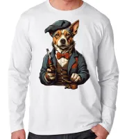 Camiseta manga longa Infantil ou Adulto Cachorro detetive fumando - Foto 3