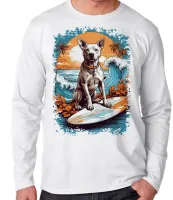 Camiseta manga longa Infantil ou Adulto cachorro pit bull praia surf - Foto 2