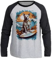 Camiseta manga longa Infantil ou Adulto cachorro pit bull praia surf - Foto 3