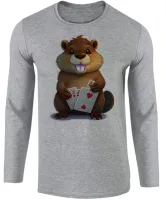 Camiseta manga longa Infantil ou Adulto Castor poker esquilo carta rato roedor canastra - Foto 3