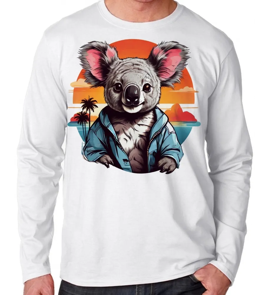 Camiseta manga longa Infantil ou Adulto Coala urso panda lindo
