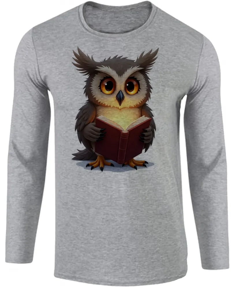 Camiseta manga longa Infantil ou Adulto coruja leitura intelectual livro Imagem