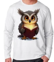 Camiseta manga longa Infantil ou Adulto coruja leitura intelectual livro - Foto 2