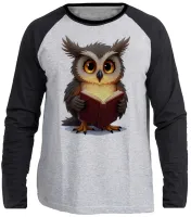 Camiseta manga longa Infantil ou Adulto coruja leitura intelectual livro - Foto 3