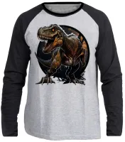 Camiseta manga longa Infantil ou Adulto dinossauro Rex Jurassic - Foto 2