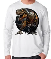 Camiseta manga longa Infantil ou Adulto dinossauro Rex Jurassic - Foto 3