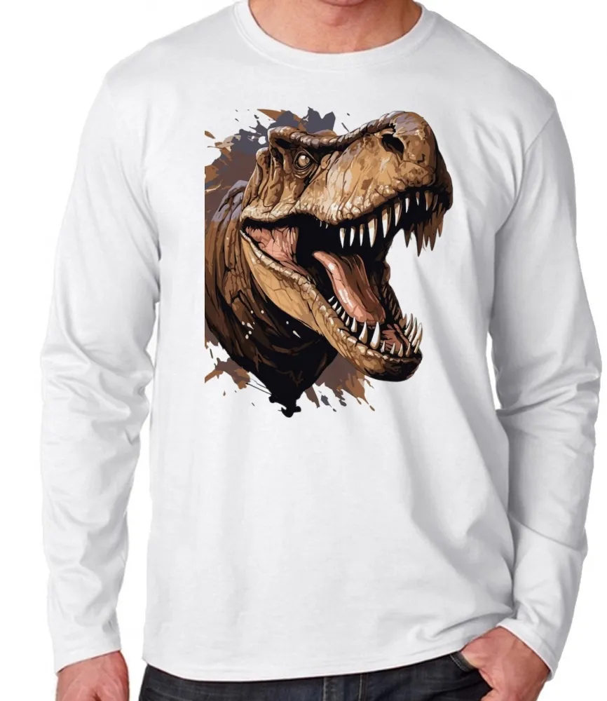 Camiseta manga longa Infantil ou Adulto dinossauro rex Jurassic Park