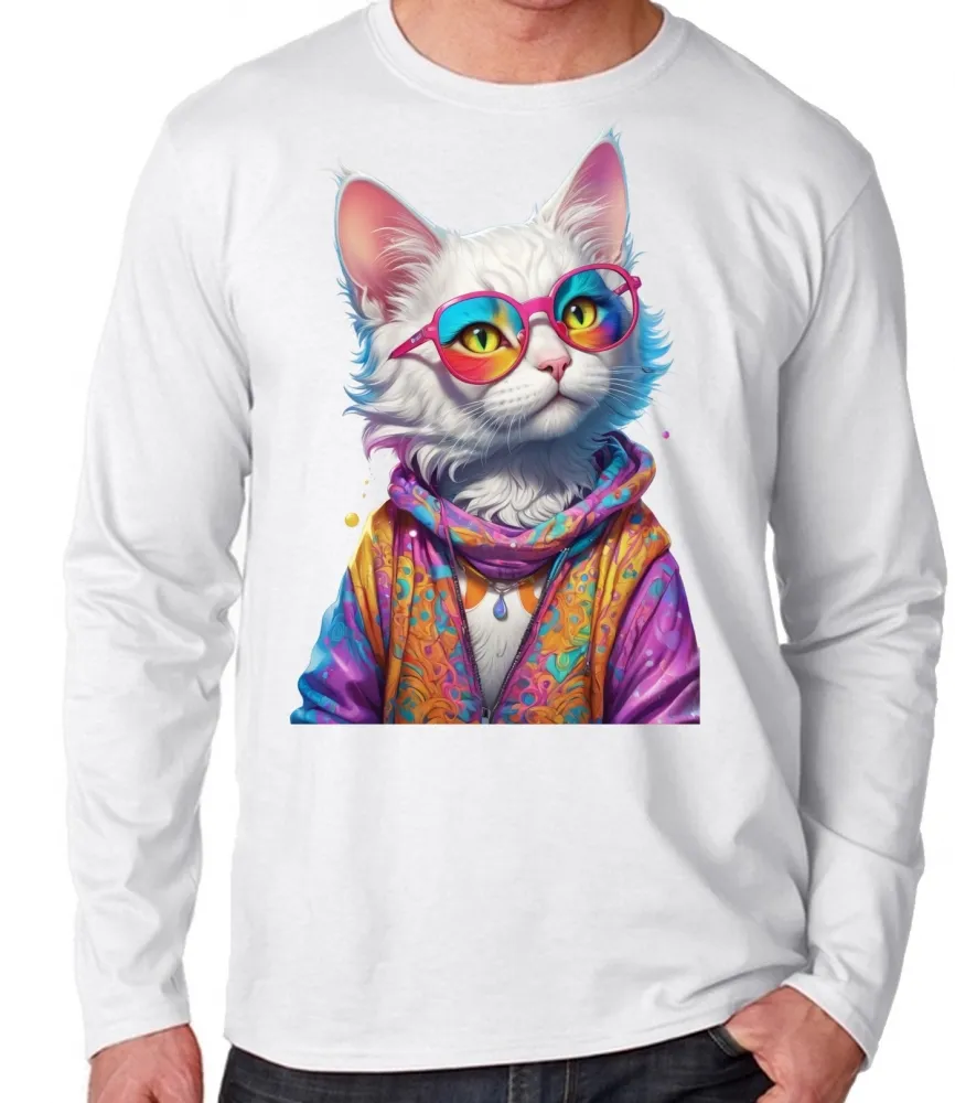 Camiseta manga longa Infantil ou Adulto Gato de oculos intelectual Imagem