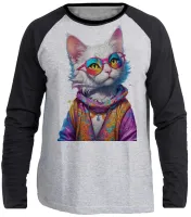 Camiseta manga longa Infantil ou Adulto Gato de oculos intelectual - Foto 3