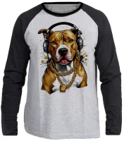 Camiseta manga longa Infantil ou Adulto Pitt bull cachorro corrente dourada - Foto 3