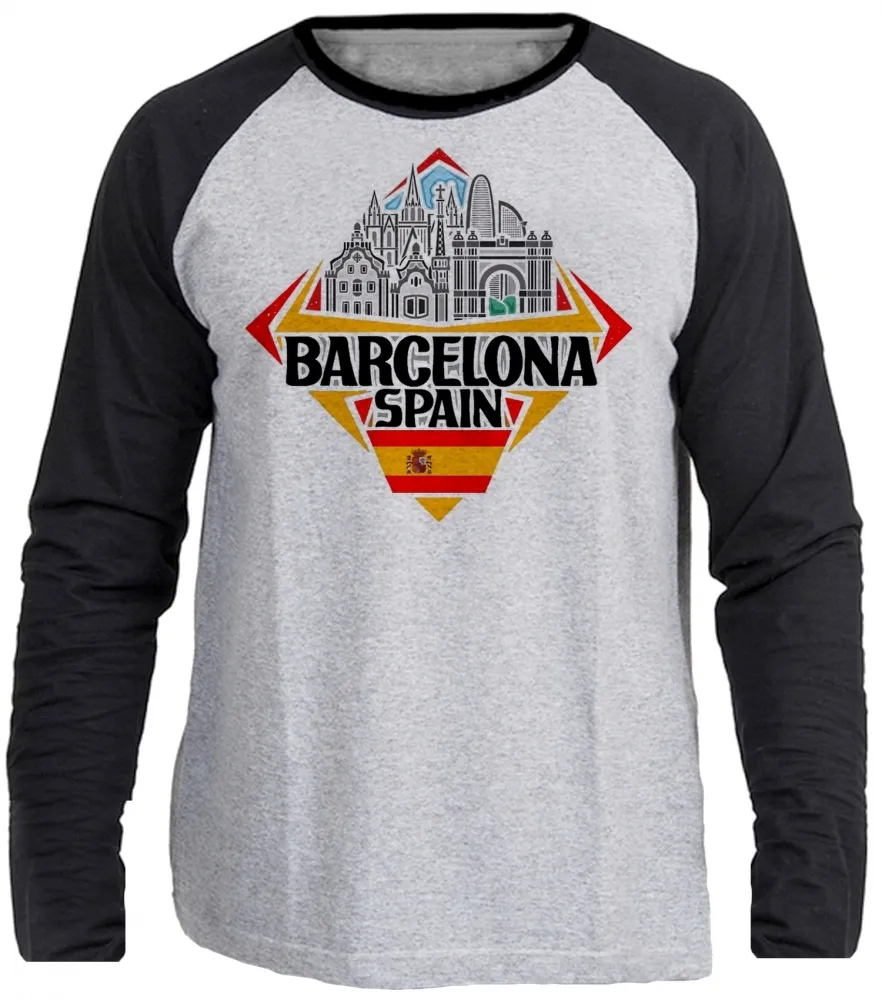 Camiseta manga longa Infantil ou Adulto Barcelona Espanha Lembrança Imagem