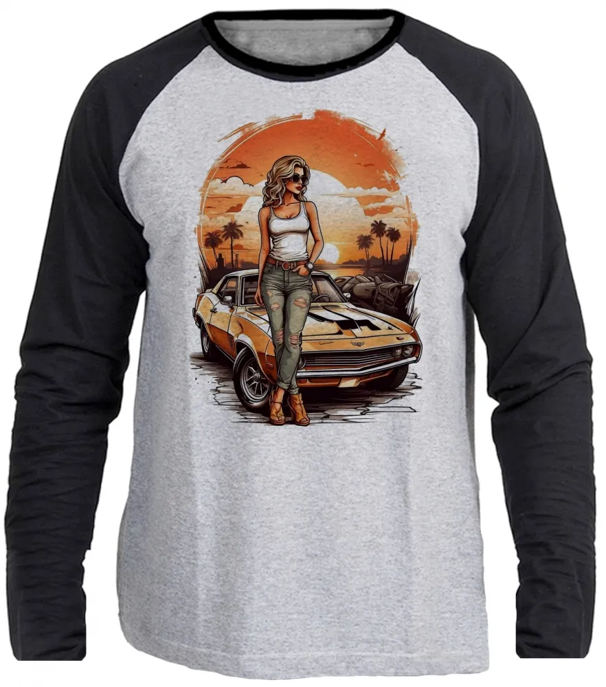 Camiseta manga longa Infantil ou Adulto Carro antigo corvete chevrolet Imagem