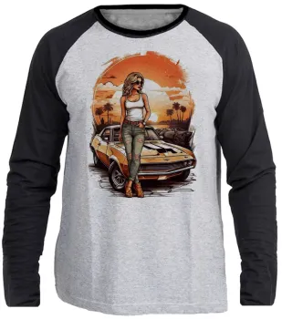 Camiseta manga longa Infantil ou Adulto Carro antigo corvete chevrolet