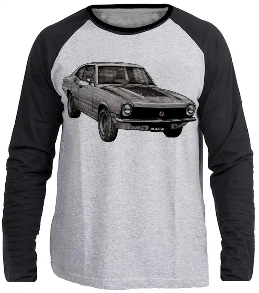 Camiseta manga longa Infantil ou Adulto Ford Maverick v8 carro antigo