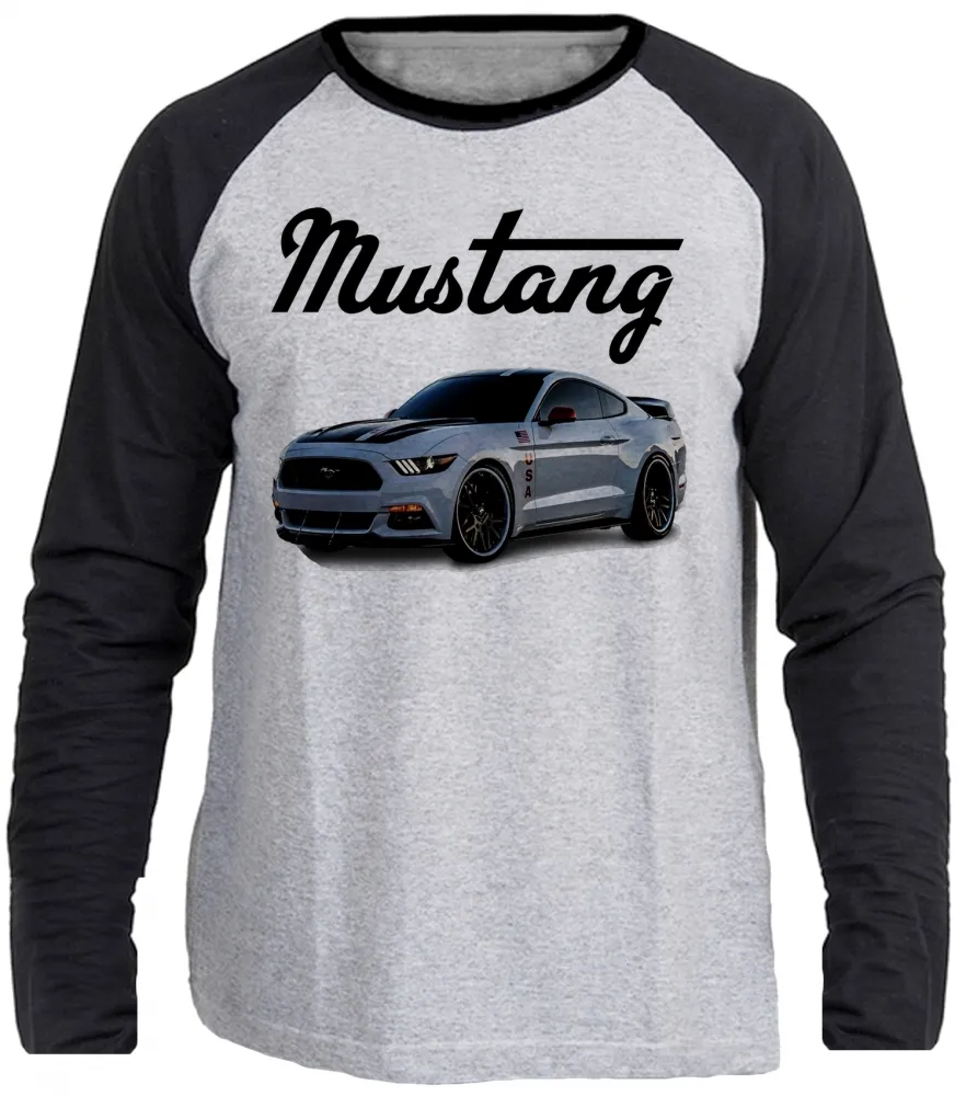 Camiseta manga longa Infantil ou Adulto Mustang carro muscle car Imagem