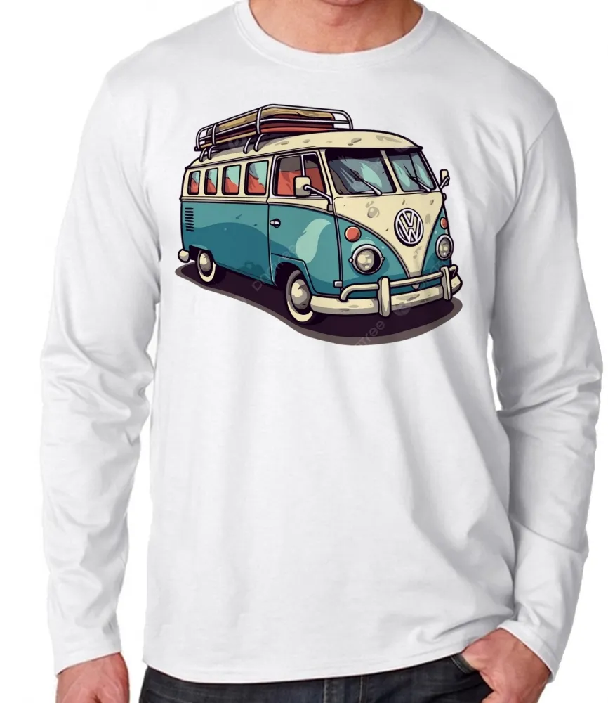 Camiseta manga longa Infantil ou Adulto Volkswagen Kombi corujinha