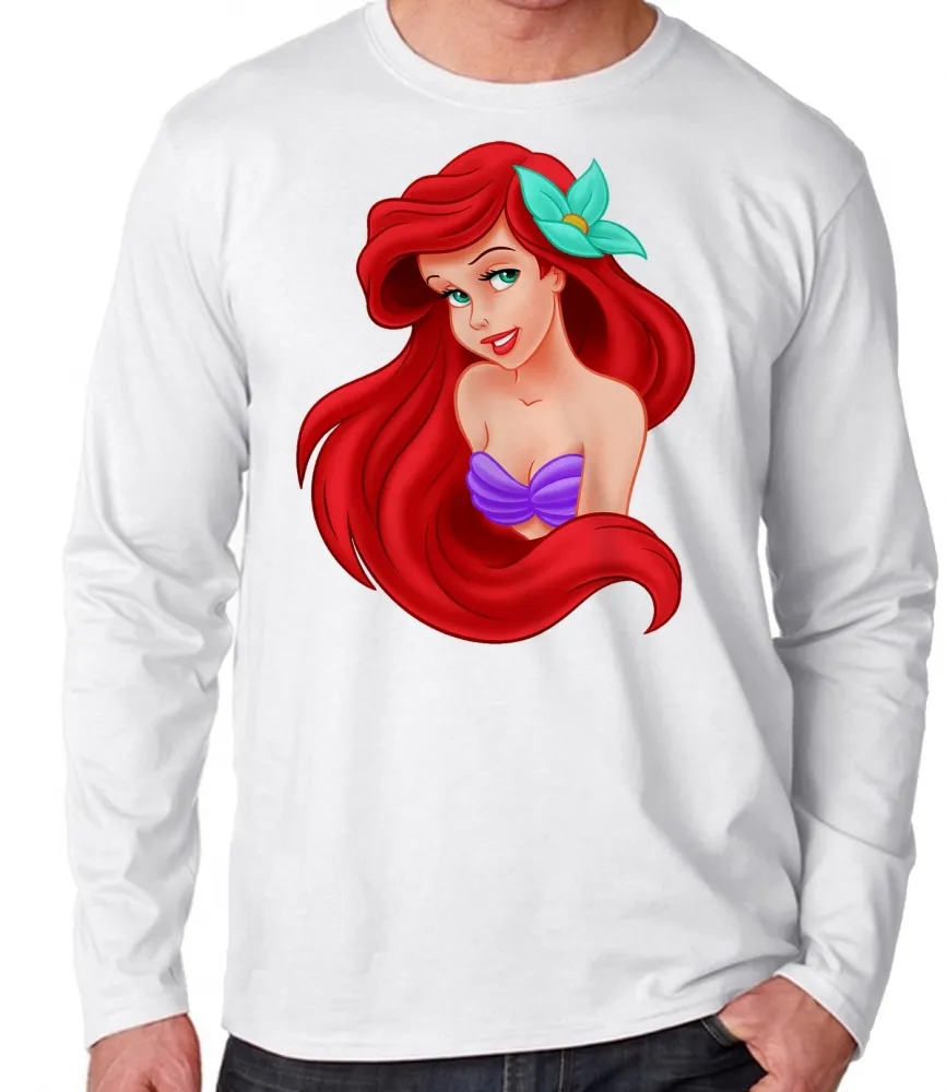 Camiseta manga longa Infantil ou Adulto Ariel pequena sereia princesa