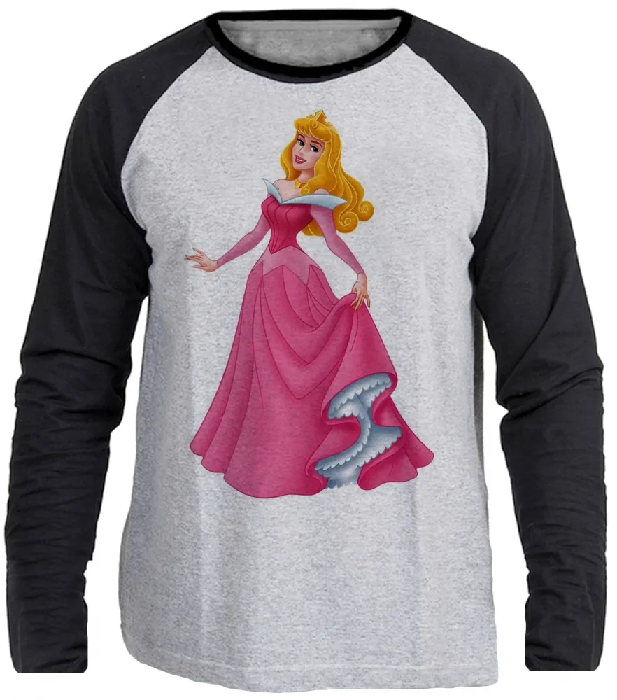 Camiseta manga longa Infantil ou Adulto Aurora bela adormecida princesa