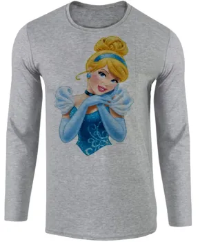 Camiseta manga longa Infantil ou Adulto Cinderela princesa vestido azul