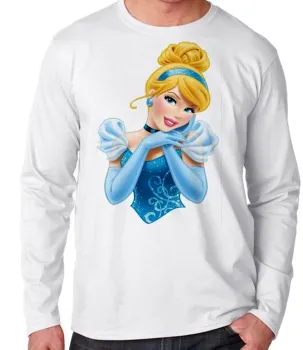 Camiseta manga longa Infantil ou Adulto Cinderela princesa vestido azul - Foto 2