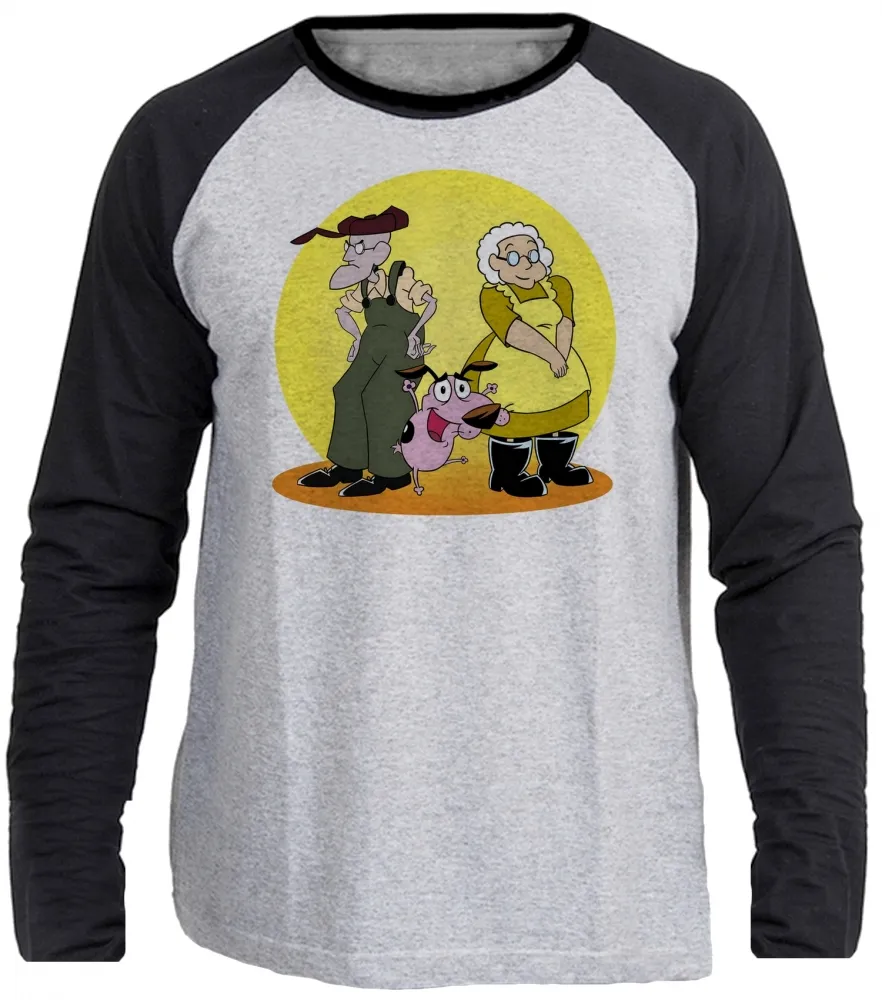 Camiseta manga longa Infantil ou Adulto Coragem cão covarde donos Imagem