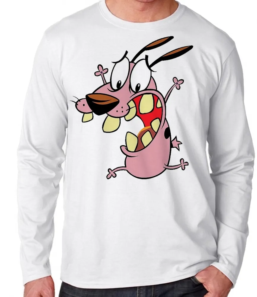 Camiseta manga longa Infantil ou Adulto Coragem o cão covarde desenho