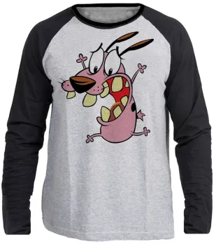 Camiseta manga longa Infantil ou Adulto Coragem o cão covarde desenho - Foto 2