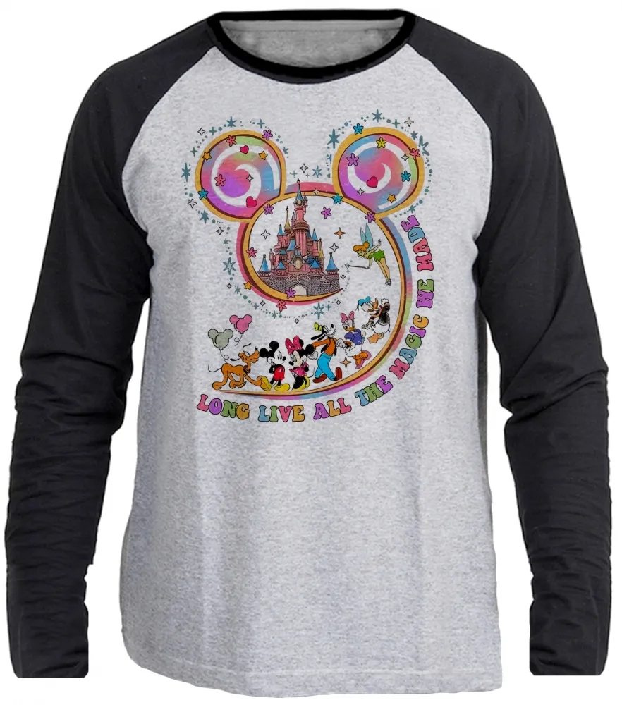 Camiseta manga longa Infantil ou Adulto Disney mickey pato donald pluto