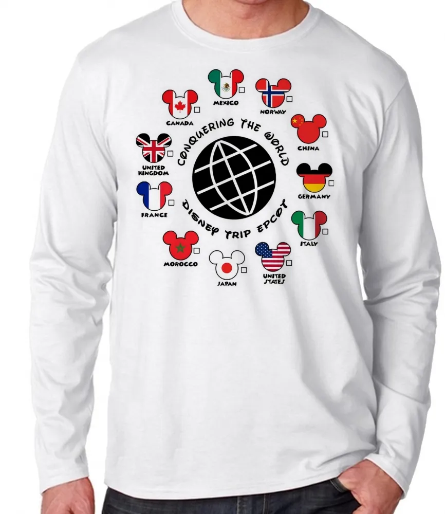 Camiseta manga longa Infantil ou Adulto Disney park paises mundo Imagem